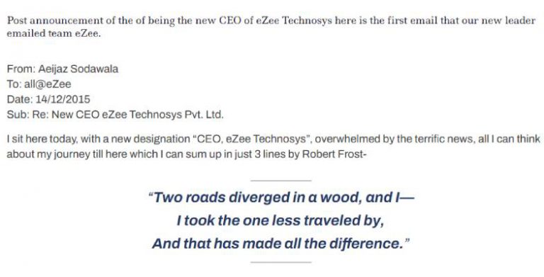 New CEO’s first e-mail to team eZee